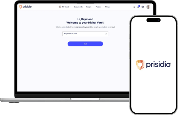 Prisidio welcome screens on web and mobile