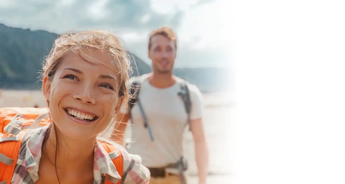 woman hiking with partner